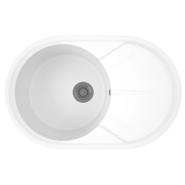 Мойка для кухни оборачиваемая овальная BAU Nimb White snow 75х48, выпуск с сифоном в комплекте, белый снег