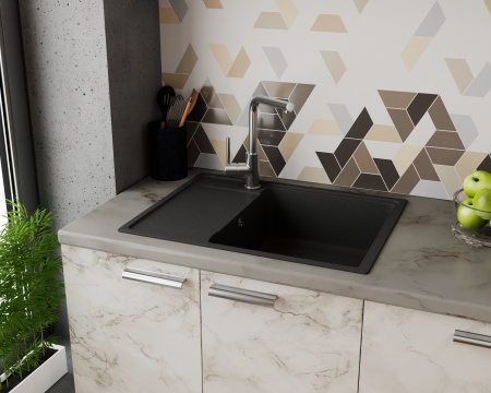Мойка для кухни с крылом BAU Stil Pro 65х50, без выпуска, черный камень