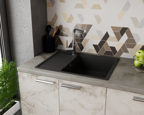 Мойка для кухни с крылом BAU Stil Pro 65х50, без выпуска, черный камень