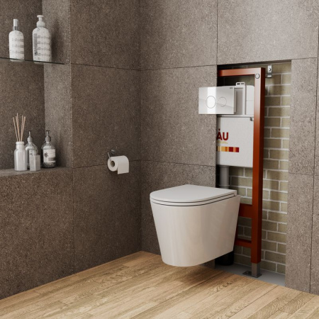 Комплект BAU 6 в 1: инсталляция BAU PRO, унитаз подвесной торнадо Bau Nimb Hurricane-3, сиденье дюропласт микролифт, клавиша из стекла BAU Dream, белая