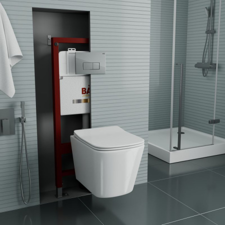 Комплект BAU 6 в 1: инсталляция BAU PRO, Унитаз подвесной безободковый Bau Stil 49x35, сиденье дюропласт микролифт, клавиша BAU Hotel, хром