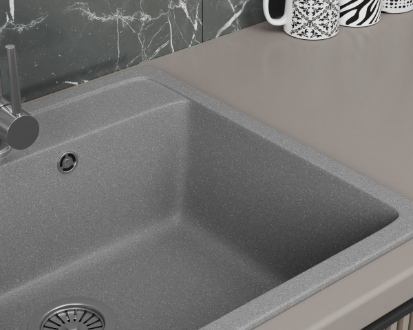 Мойка для кухни BAU Stil Gray stone 56х50, выпуск с сифоном в комплекте, серый камень