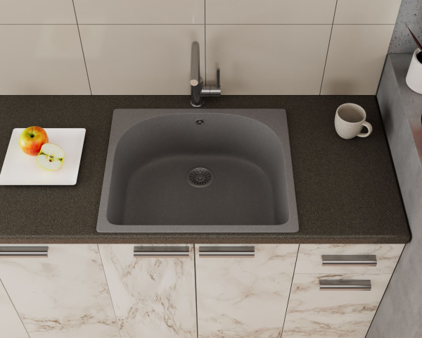 Мойка для кухни BAU Mif Gray stone 59х51, выпуск с сифоном в комплекте, серый камень