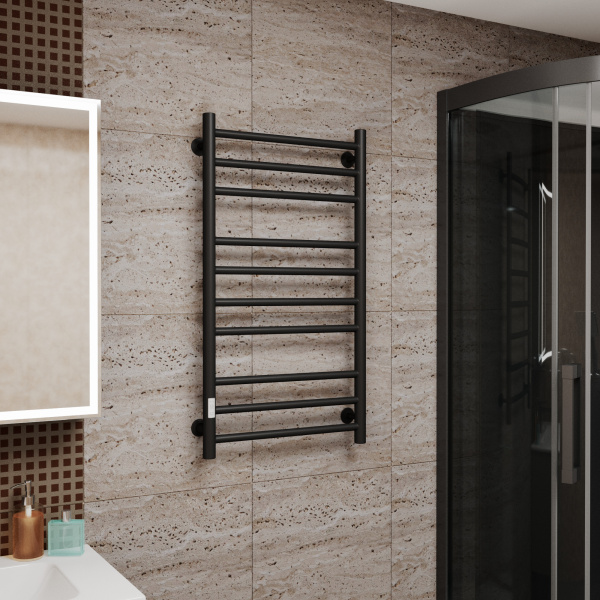 Полотенцесушитель электрический Маргроид BAU В10 100х50, П10 (3+4+3) таймер слева, черный матовый RAL 9005