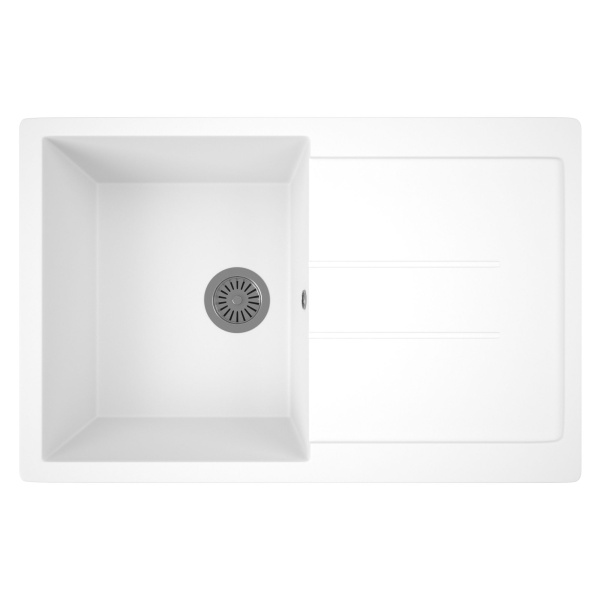 Мойка для кухни оборачиваемая с крылом BAU Stil White snow 77х50, выпуск с сифоном в комплекте, белый снег