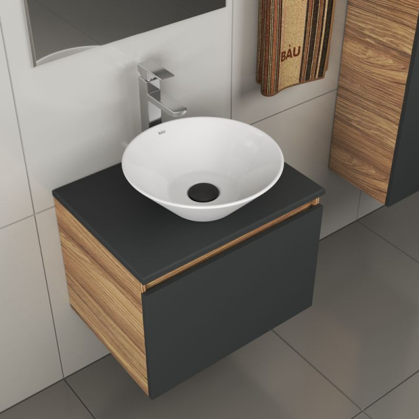 Комплект для ванной, 4 предмета (тумба Bau 60, графит + раковина BAU Dream D43 + смеситель Hotel Still, выпуск клик-клак, черный)