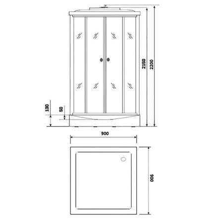 Душевая кабина BAU Stil квадратныая с поддоном 90x90х215, тонированные передние закаленные стекла, черные задние стенки, черный матовый профиль