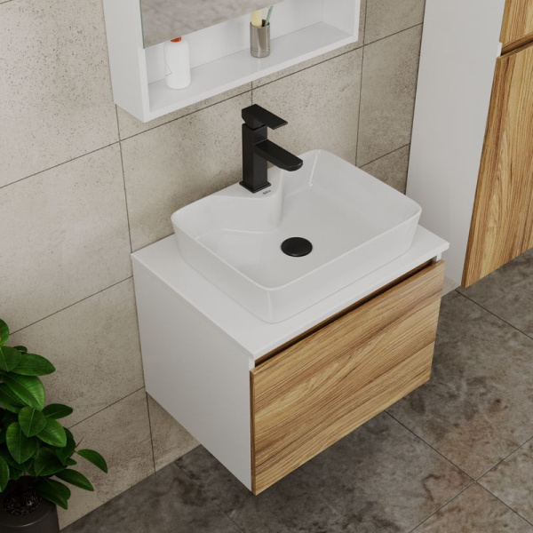 Комплект для ванной, 4 предмета (тумба Bau Dream 60 + раковина BAU 48х37, с отв. под смеситель + смеситель Hotel Black, выпуск клик-клак, черный)