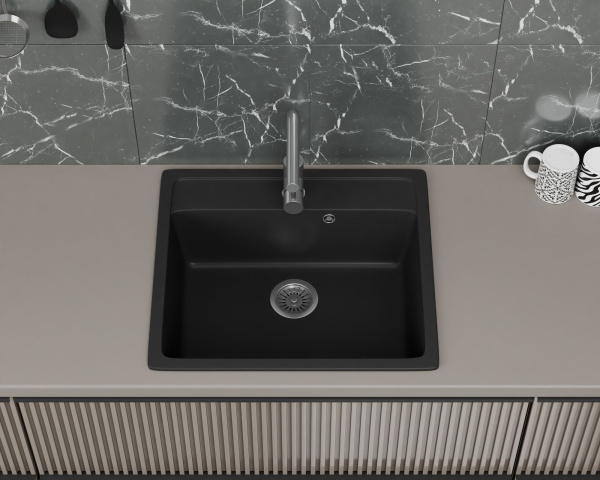 Мойка для кухни BAU Stil Black coal 56х50, выпуск с сифоном в комплекте, черный уголь