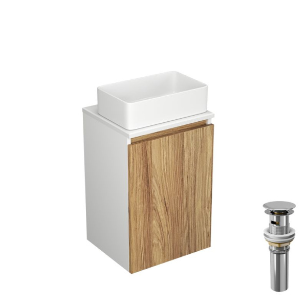 Тумба с раковиной и выпуском (Тумба Bau Dream Blackwood 40, умывальник BAU Mini 38х24, выпуск клик клак, хром)