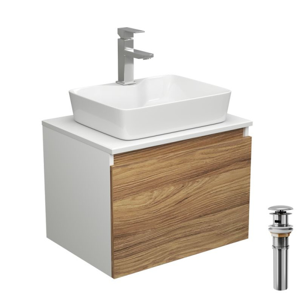 Комплект для ванной, 4 предмета (тумба Bau Dream 60 + раковина BAU 48х37, с отв. под смеситель + смеситель Hotel Still, выпуск клик-клак, хром)