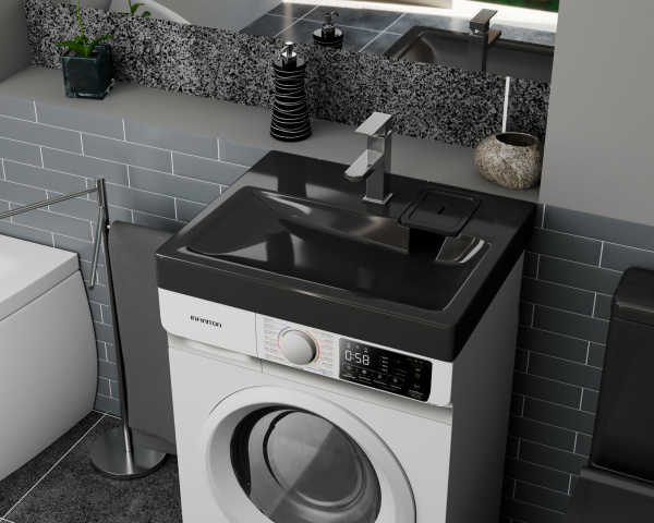 Раковина над стиральной машиной BAU Hotel 60х50, литьевой мрамор в комплекте с кронштейнами и сифоном, антрацит