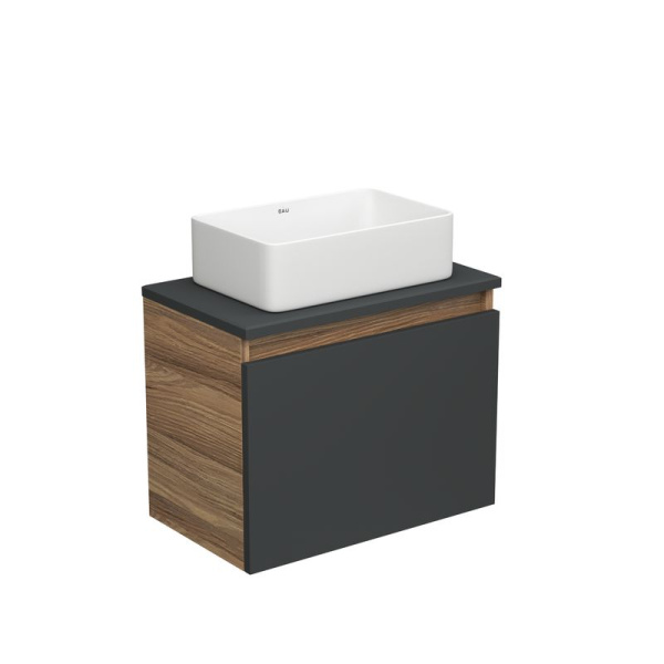 Тумба с раковиной (тумба подвесная Bau Dream Blackwood 50, графит + раковина санфаянс накладная прямоугольная BAU Hotel mini 37х23)