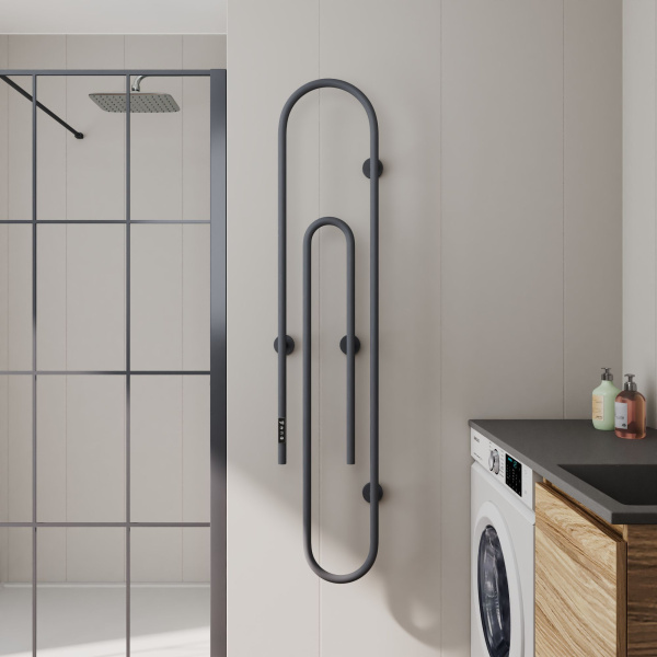 Полотенцесушитель дизайнерский электрический BAU Wall Clip Gun Grey 150х30, темно-серый металлик