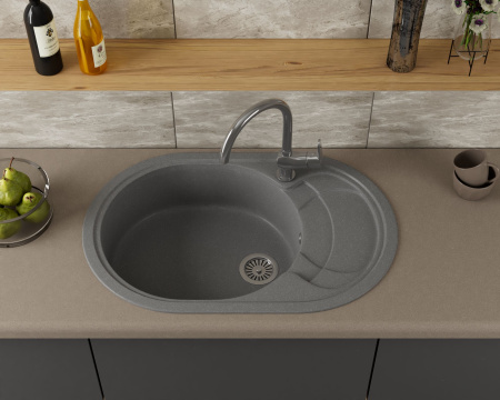 Мойка для кухни оборачиваемая овальная BAU Nimb Gray stone 78х50, выпуск с сифоном в комплекте, серый камень