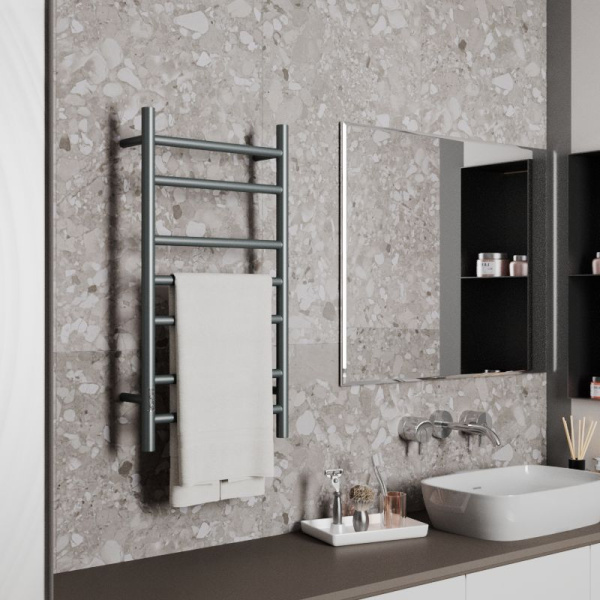 Полотенцесушитель электрический Маргроид BAU В10 Gun Grey 40х80, П8 темно-серый металлик с таймером с таймером слева