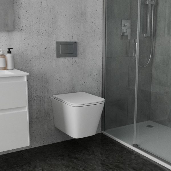 Унитаз подвесной безободковый вихревой со скрытым сливом Bau Stil Hurricane3, сиденье дюропласт микролифт