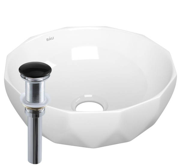 Раковина накладная на столешницу BAU Diamond D40, белая + выпуск клик-клак, черный