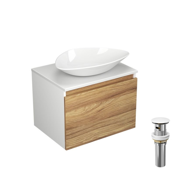 Тумба с раковиной и выпуском (Тумба Bau Dream Blackwood 60, умывальник BAU Triangle 59х39, выпуск клик клак, белый)