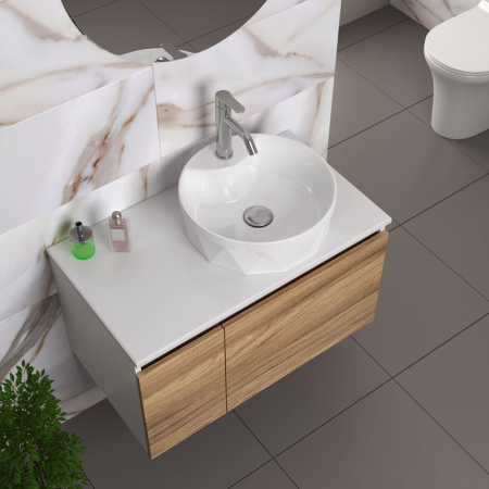 Комплект для ванной, 4 предмета (Тумба подвесная Bau Blackwood 80 + Раковина BAU D40, с отв. под см-ль, Смеситель Dream, нерж. сталь, выпуск)