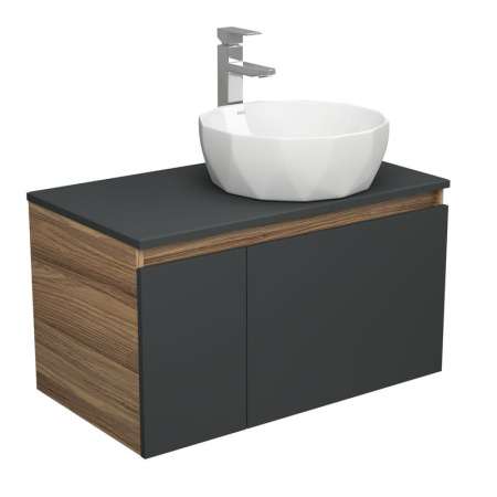 Комплект для ванной, 3 предмета (тумба Bau Dream 80, графит + раковина накладная на столешницу BAU Diamond D40, смеситель высокий Hotel Still)