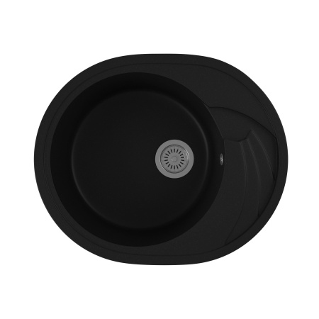 Мойка для кухни оборачиваемая овальная BAU Nimb Black coal 58х47, выпуск с сифоном в комплекте, черный уголь