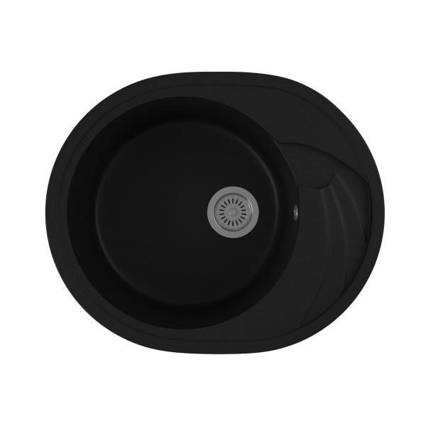 Мойка для кухни оборачиваемая овальная BAU Nimb Black coal 58х47, выпуск с сифоном в комплекте, черный уголь