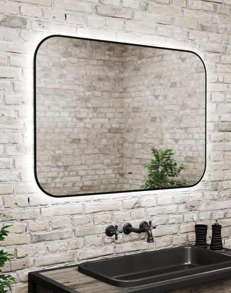 Зеркало Bau Black Rand 100х70, с LED фоновой подсветкой, бесконтактным сенсором, черной окантовкой