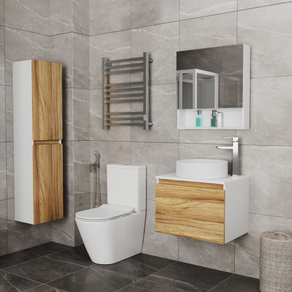 Комплект для ванной, 4 предмета (Тумба Bau Dream Blackwood 60, раковина BAU Nimb 50х36, смеситель для раковины высокий Hotel Still, нержавеющая сталь, выпуск клик клак, хром)