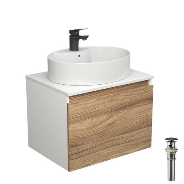 Комплект для ванной, 4 предмета (Тумба подвесная Bau Blackwood 60 + Раковина BAU 51х41, с отв. под см-ль + Смеситель Cerama Black, выпуск черный)