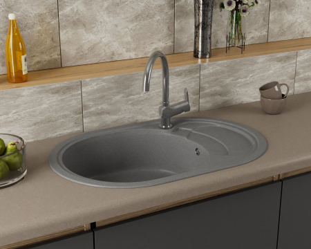 Мойка для кухни оборачиваемая овальная BAU Nimb Gray stone 78х50, выпуск с сифоном в комплекте, серый камень