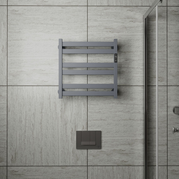 Полотенцесушитель дизайнерский электрический BAU Elite Gun Grey 53х52, подключение справа, темно-серый металлик