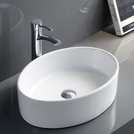 Раковина накладная на столешницу BAU Nimb овальная 50х36, белая,  выпуск клик клак, хром