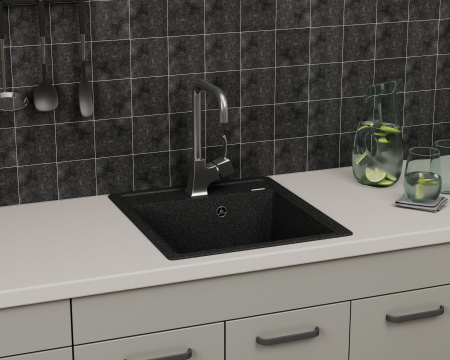 Мойка для кухни врезная кварцевая в комплекте с сифоном BAU Stil Black 46х51, черный