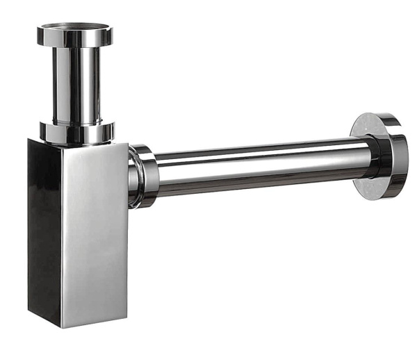 Сифон для раковины BAU Stil дизайнерский металлический, квадратный, без сливного клапана, хром