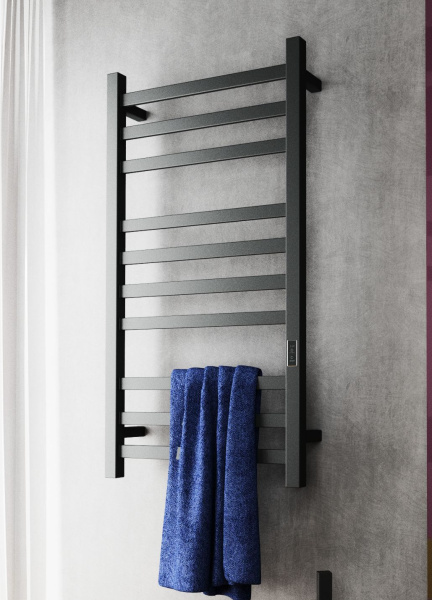 Полотенцесушитель электрический профильный BAU Hotel 50х100, 10 планок, универсальный, черный матовый RAL 9005