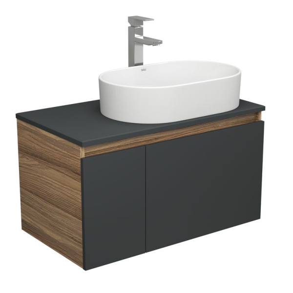 Комплект для ванной, 3 предмета (тумба Bau Dream 80, графит + раковина санфаянс накладная BAU Nimb 56х36, смеситель высокий Hotel Still)