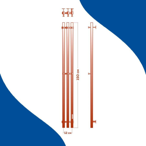 Полотенцесушитель, дизайн-радиатор электрический квадратный профиль Маргроид BAU Inaro III 150х12, нержавеющая сталь, с таймером