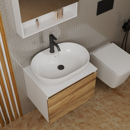 Комплект для ванной, 4 предмета (Тумба подвесная Bau Blackwood 60 + Раковина BAU 60х42, с отв. под см-ль + Смеситель Dream Black, выпуск черный)