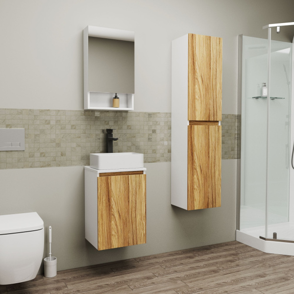 Комплект для ванной, 3 предмета (Тумба Bau Dream Blackwood 40, раковина BAU Mini 38х24, смеситель для раковины высокий Hotel Black, черный)