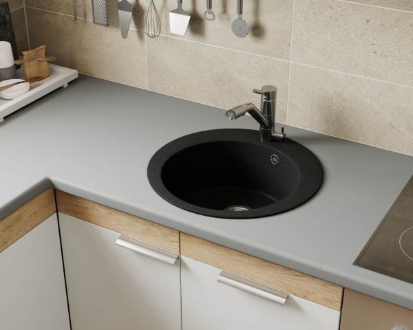 Мойка для кухни BAU Dream Pro D 48, без выпуска, черный камень