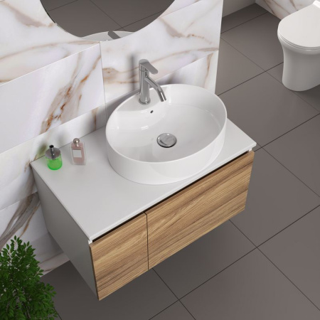 Комплект для ванной, 4 предмета (Тумба подвесная Bau Blackwood 80 + Раковина BAU 51х41, с отв. под см-ль, Смеситель Dream, нерж. сталь, выпуск)