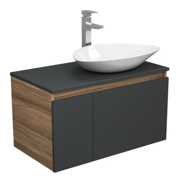 Комплект для ванной, 3 предмета (тумба Bau Dream 80, графит + раковина санфаянс накладная BAU Triangle 59х39, смеситель высокий Hotel Still)