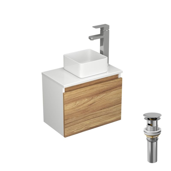 Комплект для ванной, 4 предмета (Тумба Bau Dream Blackwood 50, раковина BAU Mini 24х24, смеситель для раковины Potato Hotel, выпуск клик клак, хром)