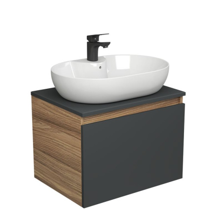 Комплект для ванной, 3 предмета (Тумба подвесная Bau Blackwood 60 графит + Раковина BAU 60х42, с отв. под см-ль, Смеситель Cerama Black, черный)