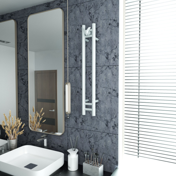 Полотенцесушитель дизайнерский электрический, BAU Stella 10х80, 2 коллектора, 1 крючок, белый полуматовый