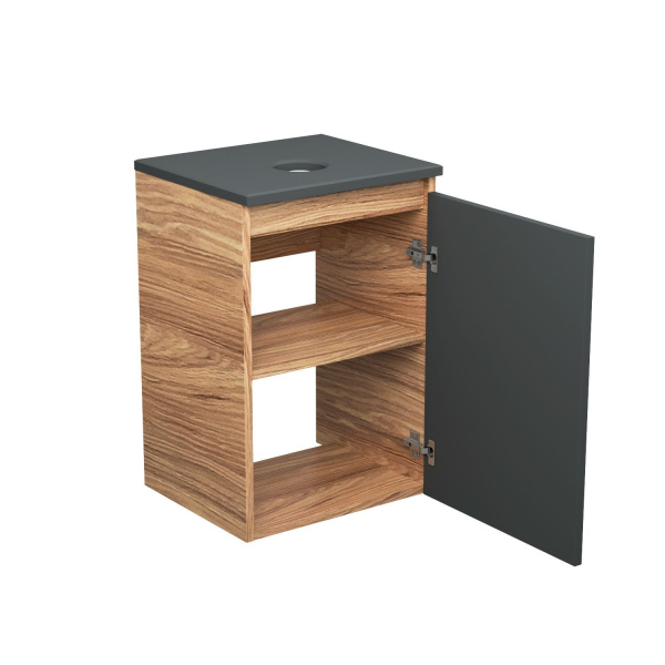 Комплект для ванной, 4 предмета (Тумба под раковину Bau Blackwood 40, графит + раковина BAU 33х28 + смеситель Hotel Still, нержавеющая сталь, выпуск)