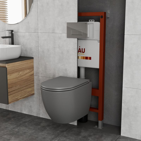 Комплект BAU 6 в 1: инсталляция BAU PRO, унитаз подвесной безободковый торнадо обратного потока Bau Dream 52х36 Hurricane-2, сиденье дюропласт микролифт, кнопка смыва BAU Hotel, хром