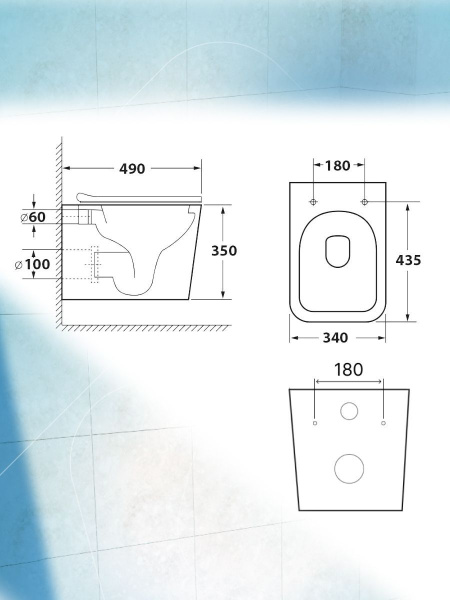 Унитаз подвесной безободковый вихревой Bau Stil Hurricane, быстросъемное тонкое сиденье дюропласт микролифт