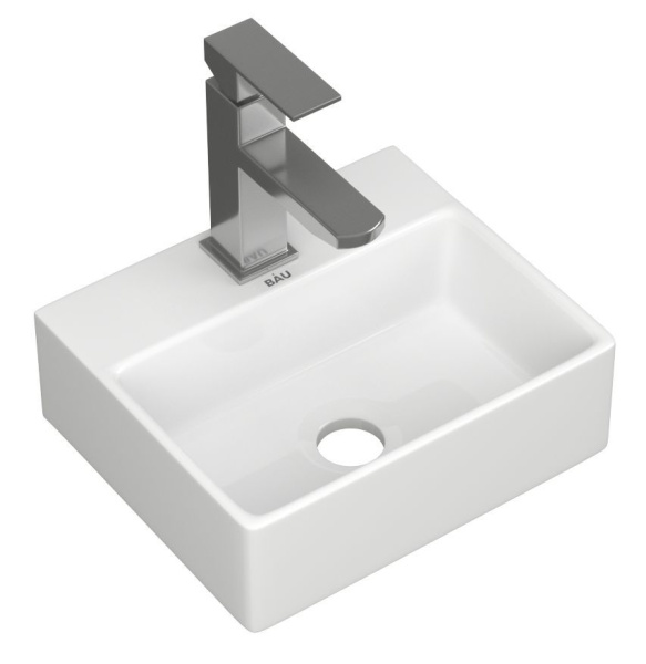 Раковина накладная со смесителем (прямоугольная BAU Cerama Mini 33х28, с отверстием, белая + смеситель Hotel Still, нержавеющая сталь)
